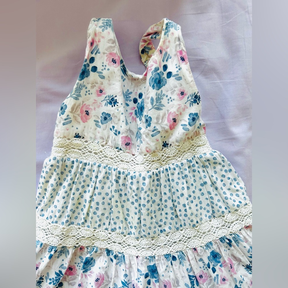 Tommy Bahama Girls Floral Crochet Tiered Lace Halter Cross Back Sundress 4T - Picture 3 of 9